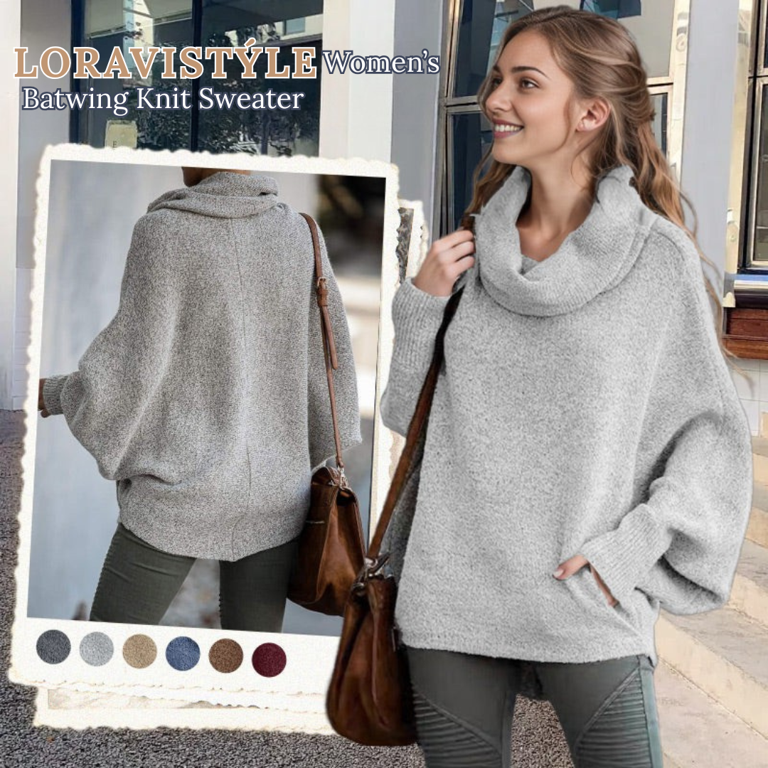 LoraviStyle Women’s Batwing Knit Sweater – Soft Cowl Neck with Pockets