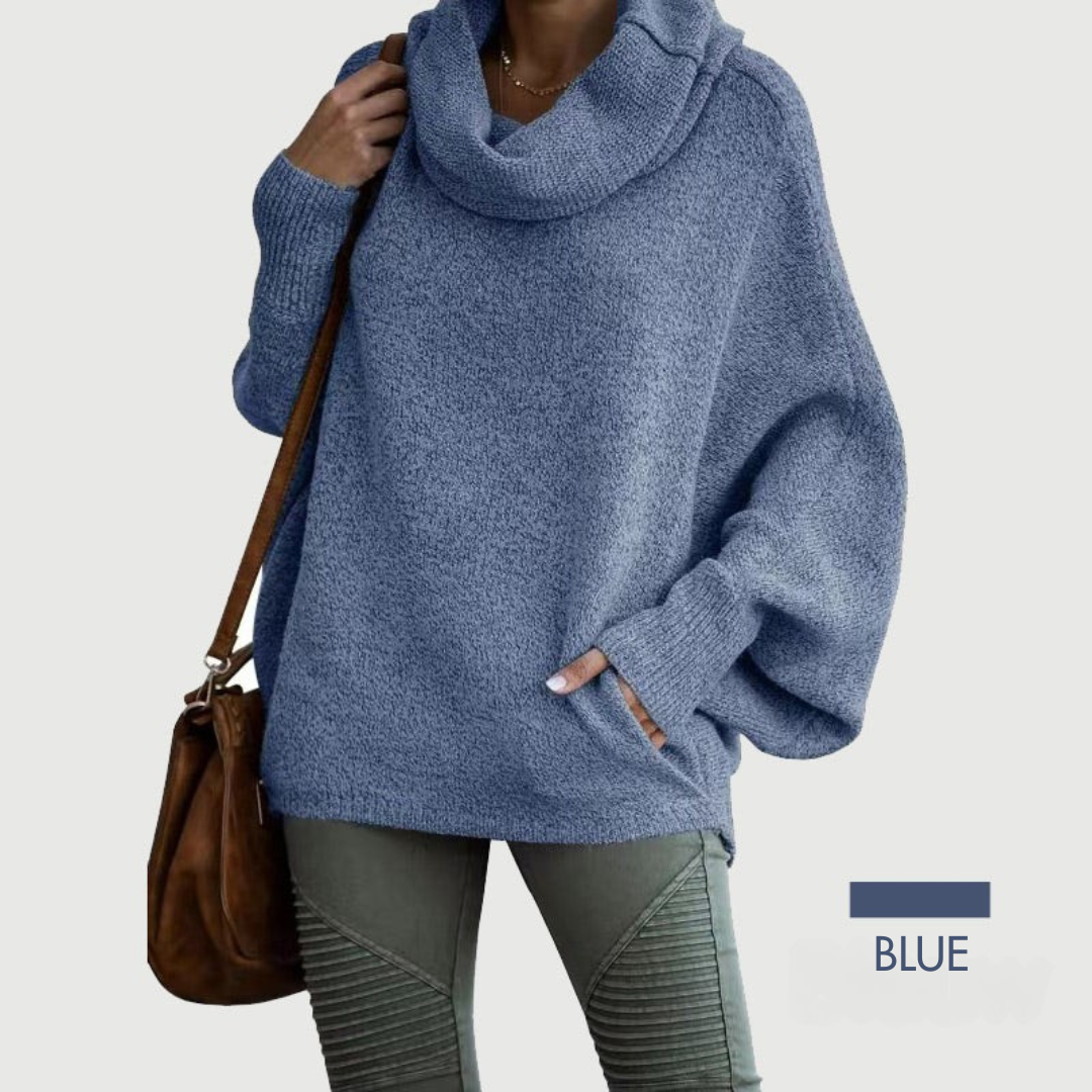 LoraviStyle Women’s Batwing Knit Sweater – Soft Cowl Neck with Pockets