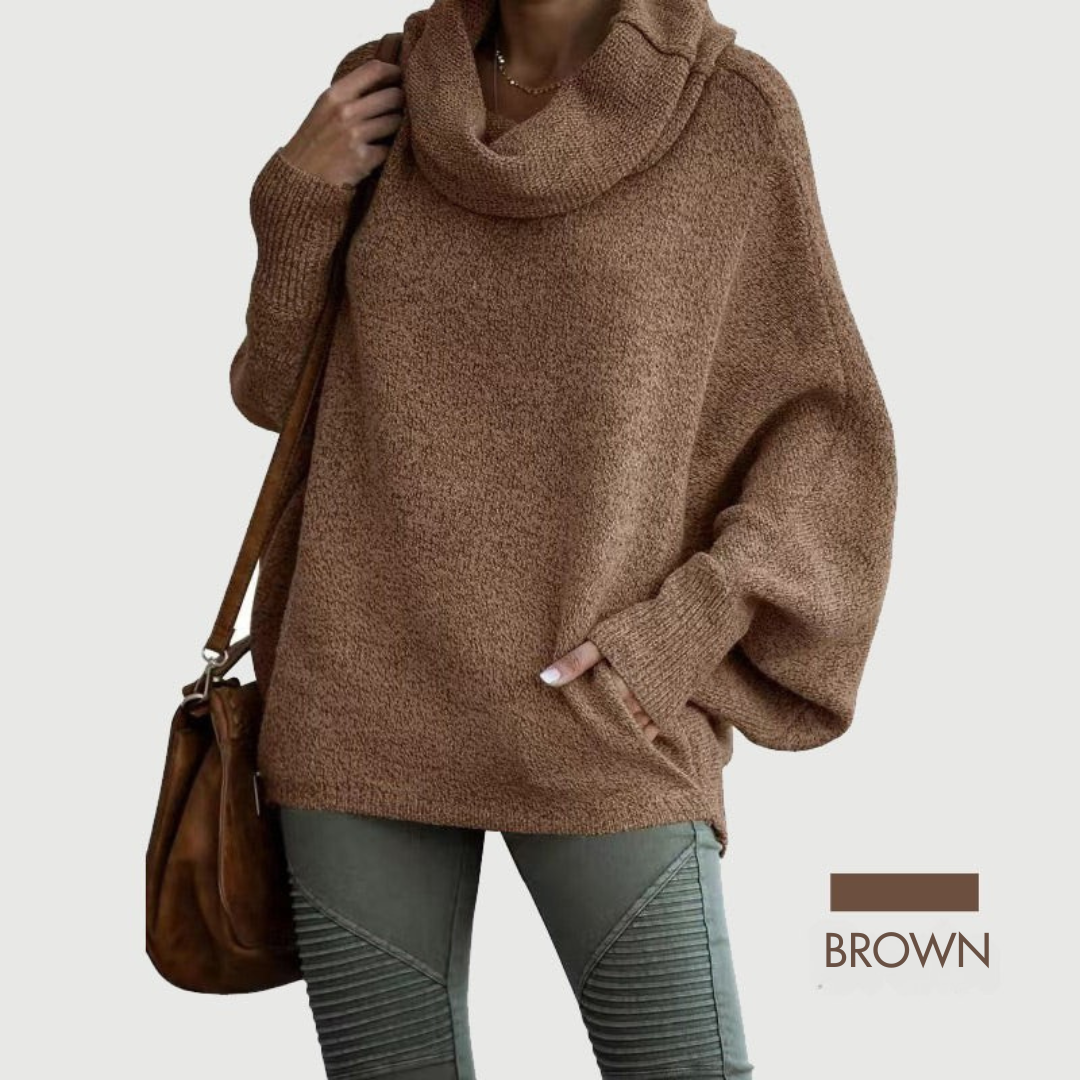 LoraviStyle Women’s Batwing Knit Sweater – Soft Cowl Neck with Pockets
