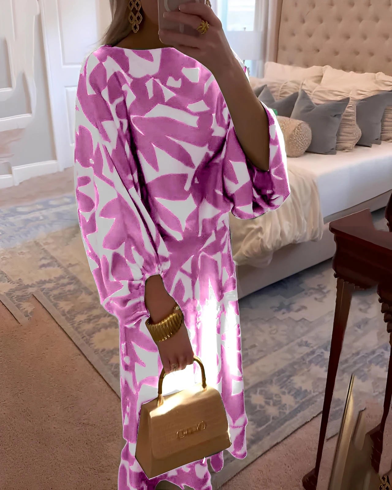 Printed Two-Piece Lantern Sleeve Dress Set – She Style Only