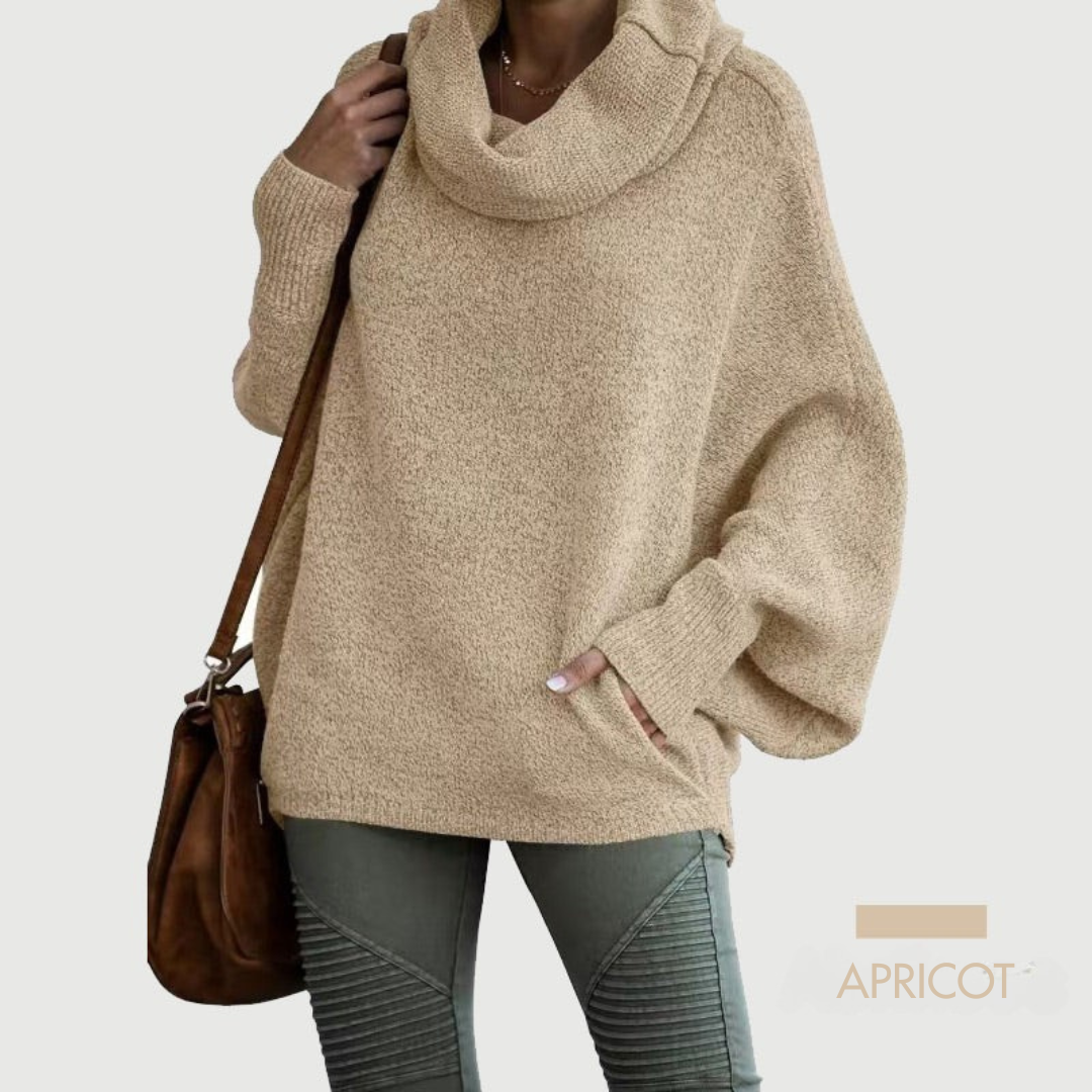 LoraviStyle Women’s Batwing Knit Sweater – Soft Cowl Neck with Pockets