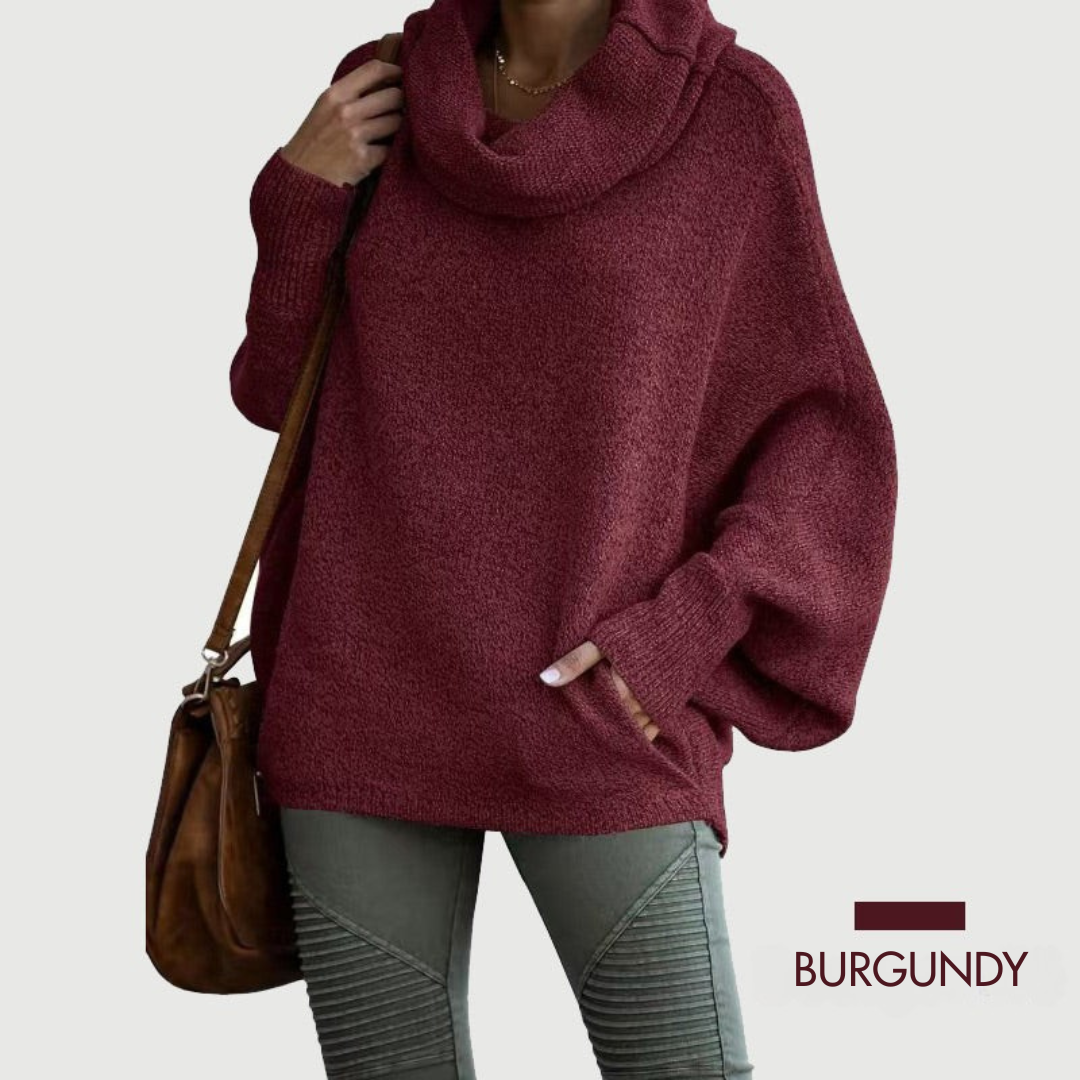 LoraviStyle Women’s Batwing Knit Sweater – Soft Cowl Neck with Pockets