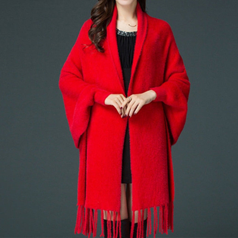 LORAVISTÝLE™ Tassel Knit Shawl Coat – Women’s Long Sleeve Autumn Wrap