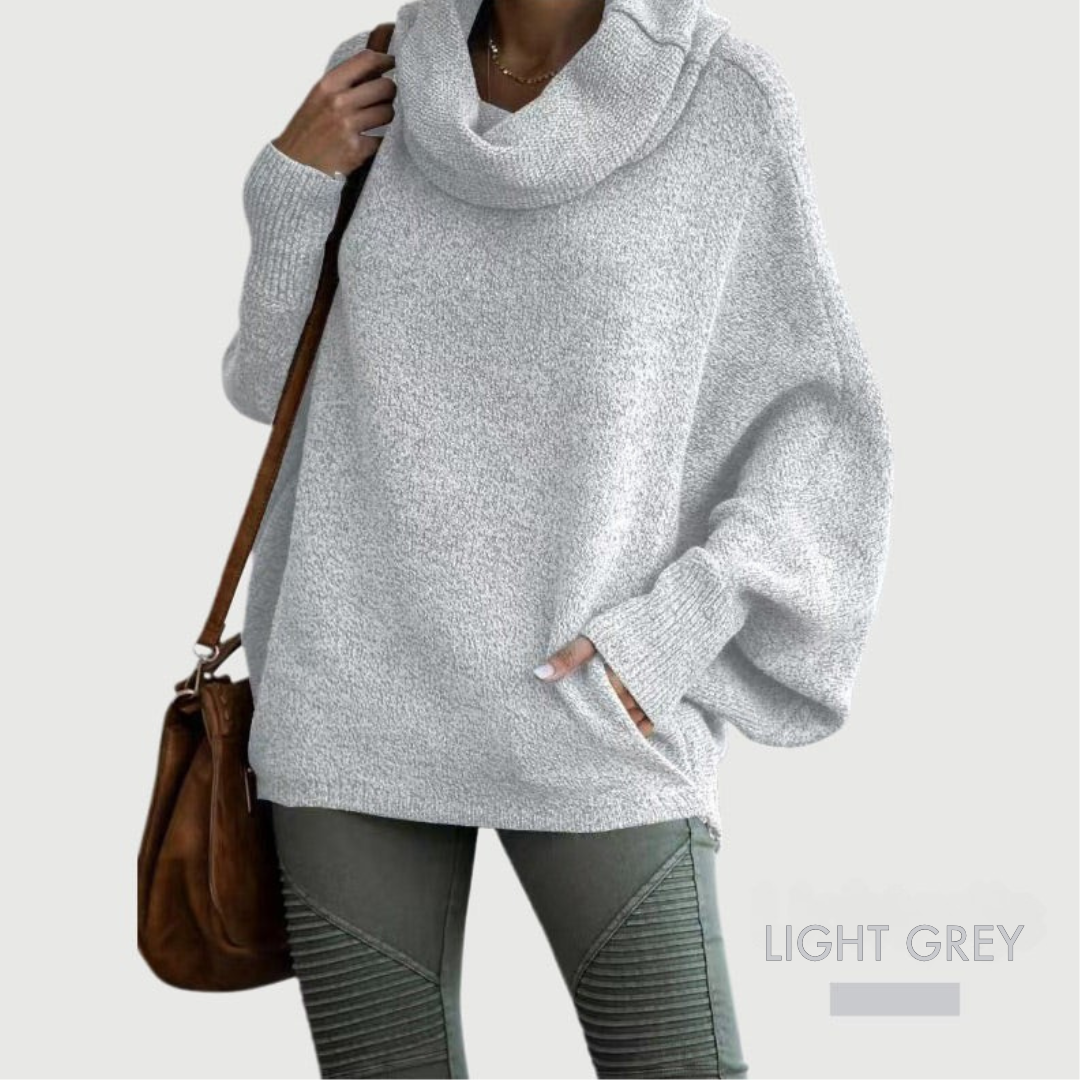 LoraviStyle Women’s Batwing Knit Sweater – Soft Cowl Neck with Pockets