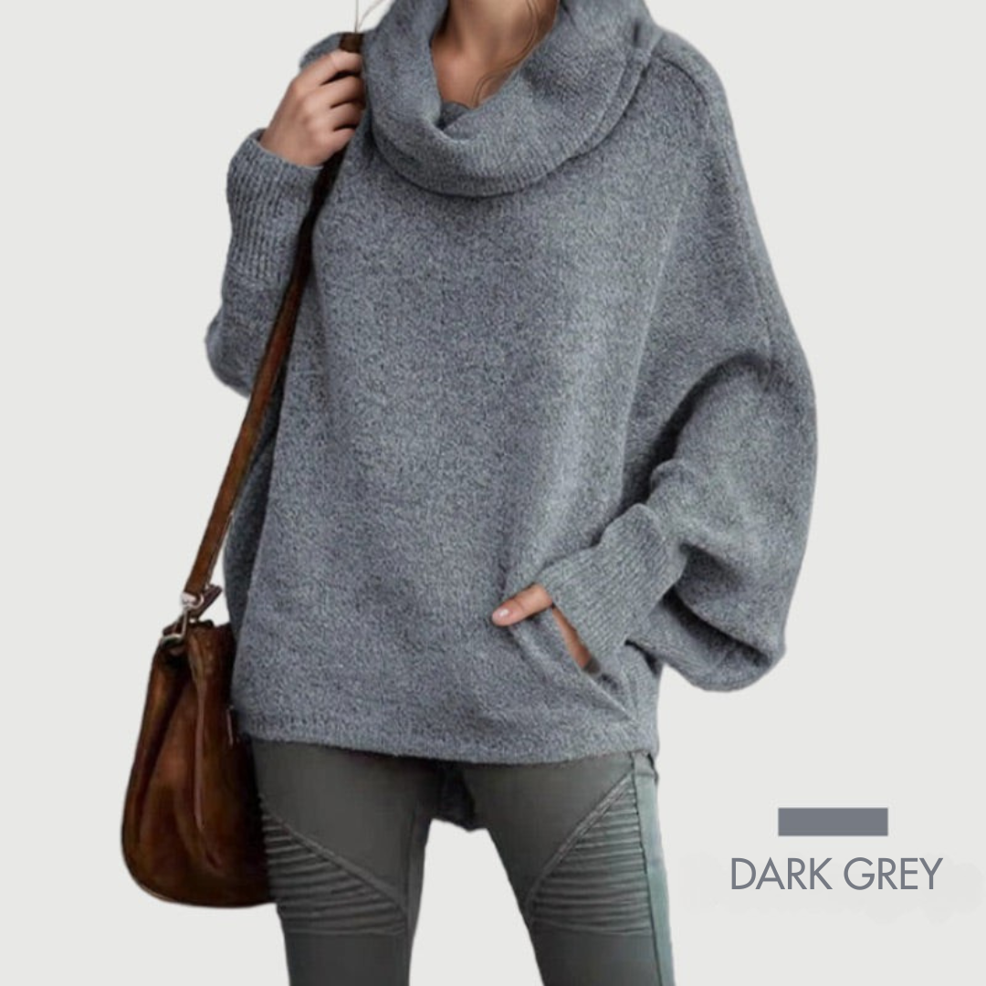LoraviStyle Women’s Batwing Knit Sweater – Soft Cowl Neck with Pockets