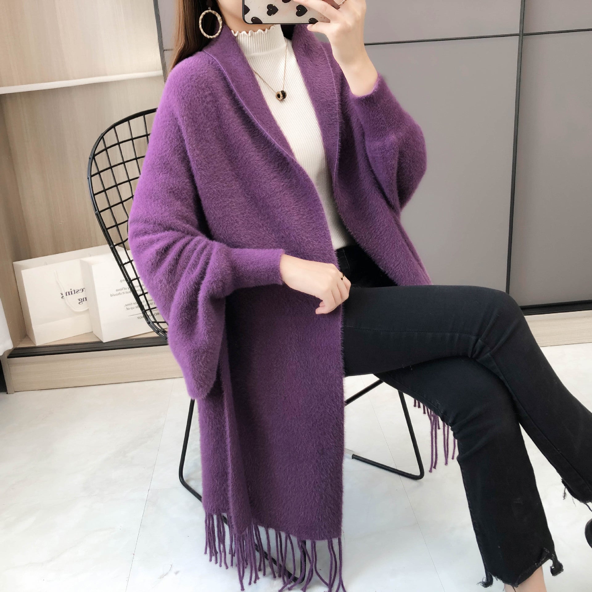 LORAVISTÝLE™ Tassel Knit Shawl Coat – Women’s Long Sleeve Autumn Wrap