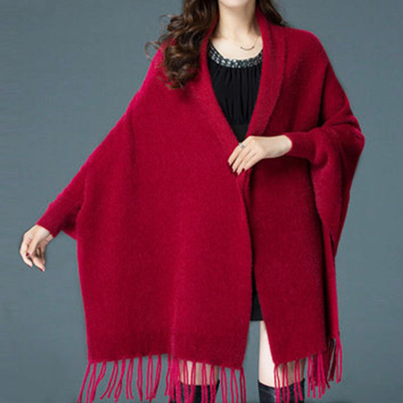 LORAVISTÝLE™ Tassel Knit Shawl Coat – Women’s Long Sleeve Autumn Wrap