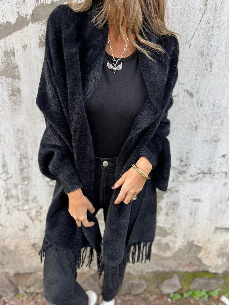 LORAVISTÝLE™ Tassel Knit Shawl Coat – Women’s Long Sleeve Autumn Wrap