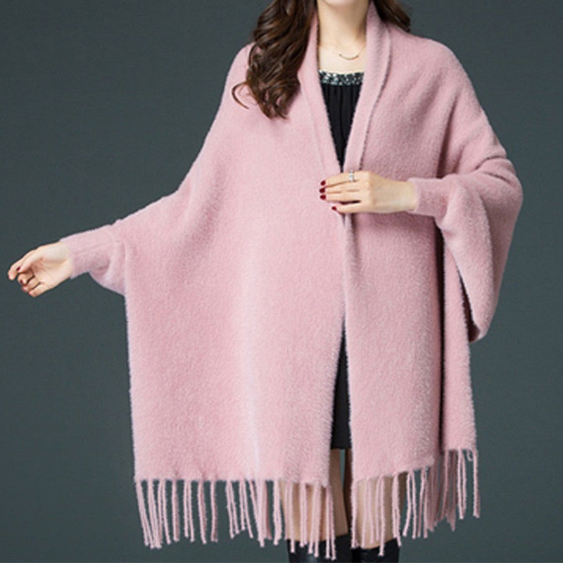 LORAVISTÝLE™ Tassel Knit Shawl Coat – Women’s Long Sleeve Autumn Wrap