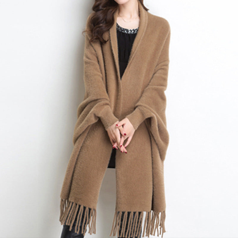 LORAVISTÝLE™ Tassel Knit Shawl Coat – Women’s Long Sleeve Autumn Wrap